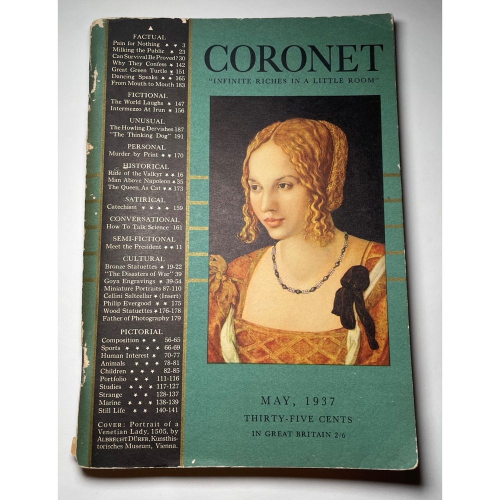 Coronet Magazine May 1937 Vintage Albrecht Durer Art History Magazine
